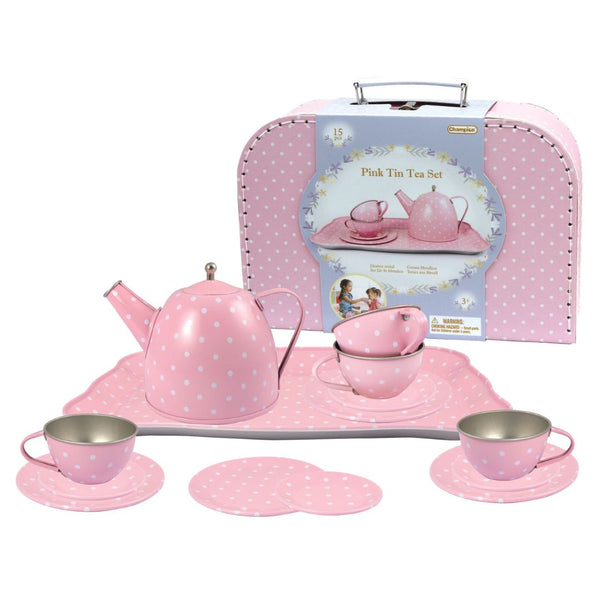 Tin Tea Set - Pink Polka Dot