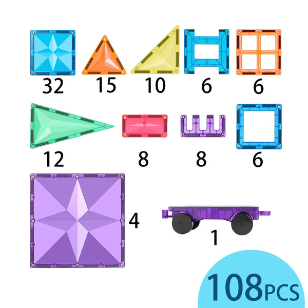 Magnetic Rainbow Tiles 108Pcs
